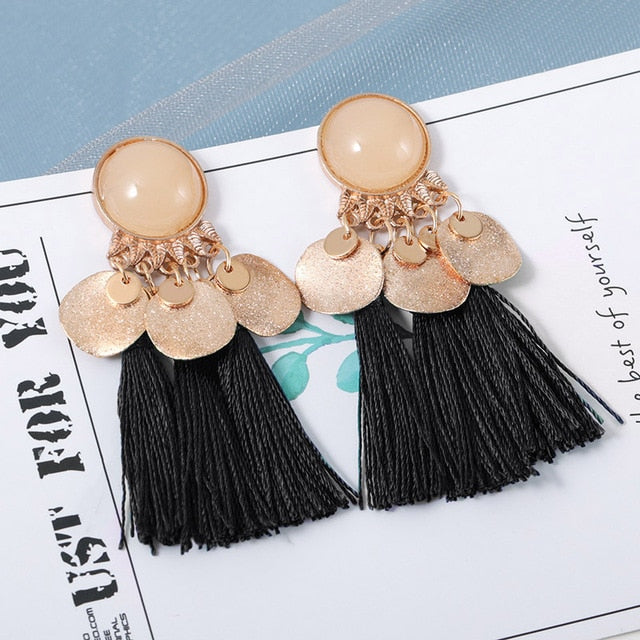 New Fashion Bohemian Tassel Earrings for Women Cotton Silk Fabric Long Fringe Drop Dangle Earrings 2019 Party Female Jewelry