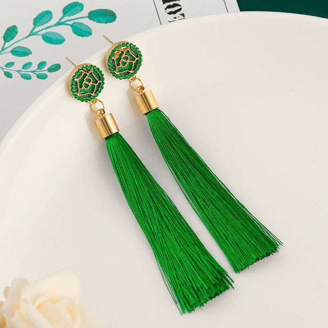 New Fashion Bohemian Tassel Earrings for Women Cotton Silk Fabric Long Fringe Drop Dangle Earrings 2019 Party Female Jewelry