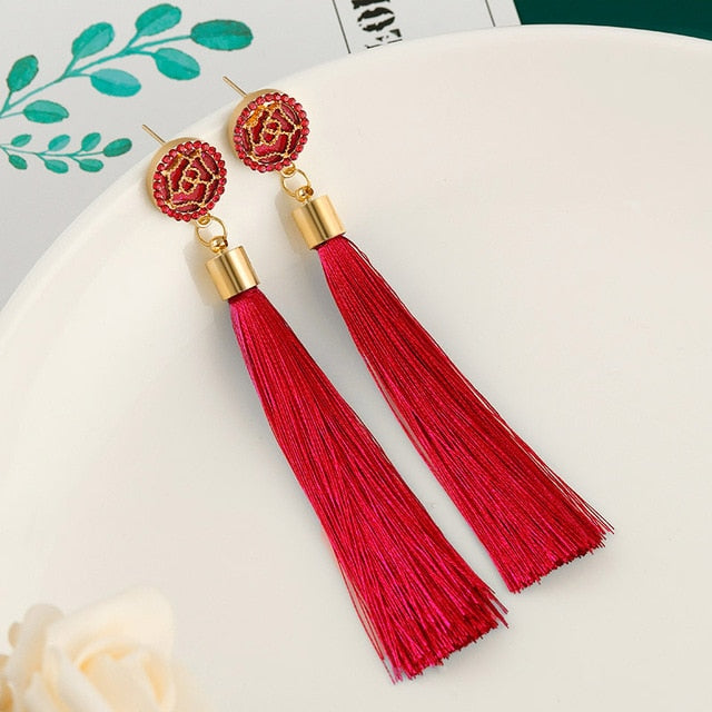 New Fashion Bohemian Tassel Earrings for Women Cotton Silk Fabric Long Fringe Drop Dangle Earrings 2019 Party Female Jewelry
