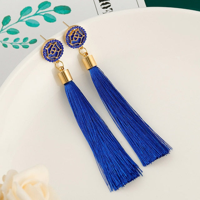 New Fashion Bohemian Tassel Earrings for Women Cotton Silk Fabric Long Fringe Drop Dangle Earrings 2019 Party Female Jewelry