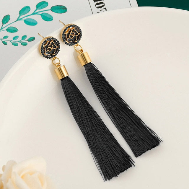 New Fashion Bohemian Tassel Earrings for Women Cotton Silk Fabric Long Fringe Drop Dangle Earrings 2019 Party Female Jewelry