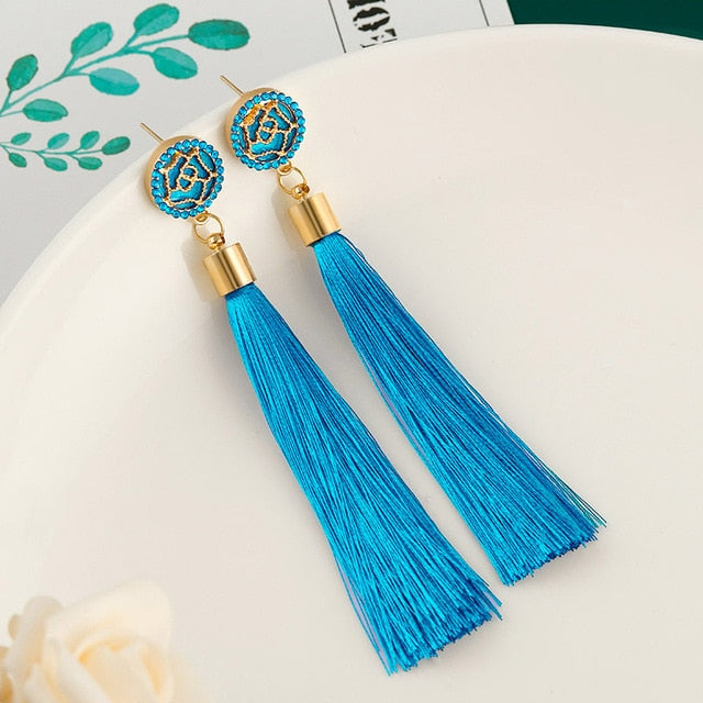 New Fashion Bohemian Tassel Earrings for Women Cotton Silk Fabric Long Fringe Drop Dangle Earrings 2019 Party Female Jewelry