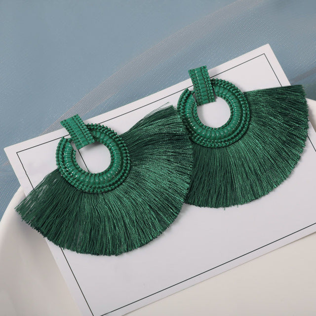 New Fashion Bohemian Tassel Earrings for Women Cotton Silk Fabric Long Fringe Drop Dangle Earrings 2019 Party Female Jewelry