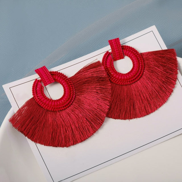 New Fashion Bohemian Tassel Earrings for Women Cotton Silk Fabric Long Fringe Drop Dangle Earrings 2019 Party Female Jewelry