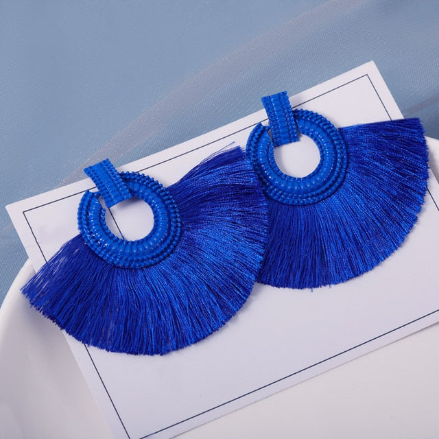 New Fashion Bohemian Tassel Earrings for Women Cotton Silk Fabric Long Fringe Drop Dangle Earrings 2019 Party Female Jewelry