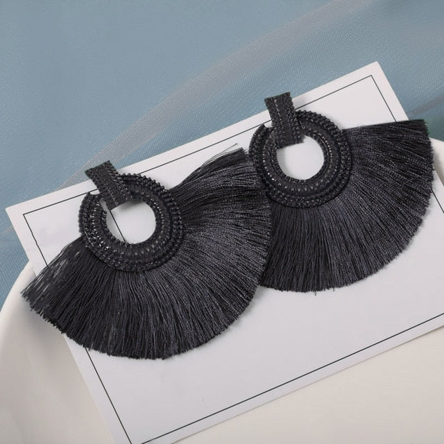 New Fashion Bohemian Tassel Earrings for Women Cotton Silk Fabric Long Fringe Drop Dangle Earrings 2019 Party Female Jewelry