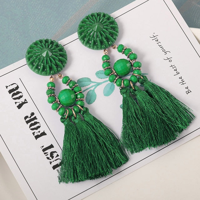 New Fashion Bohemian Tassel Earrings for Women Cotton Silk Fabric Long Fringe Drop Dangle Earrings 2019 Party Female Jewelry