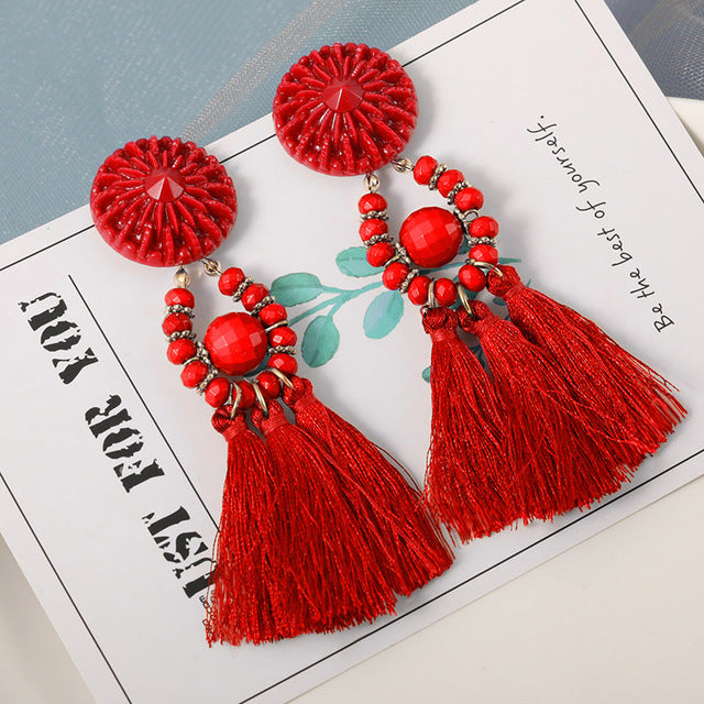 New Fashion Bohemian Tassel Earrings for Women Cotton Silk Fabric Long Fringe Drop Dangle Earrings 2019 Party Female Jewelry