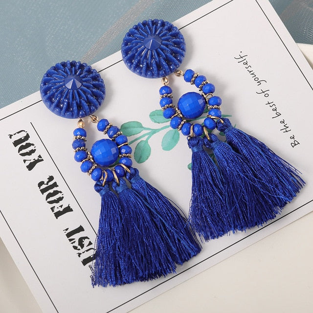 New Fashion Bohemian Tassel Earrings for Women Cotton Silk Fabric Long Fringe Drop Dangle Earrings 2019 Party Female Jewelry