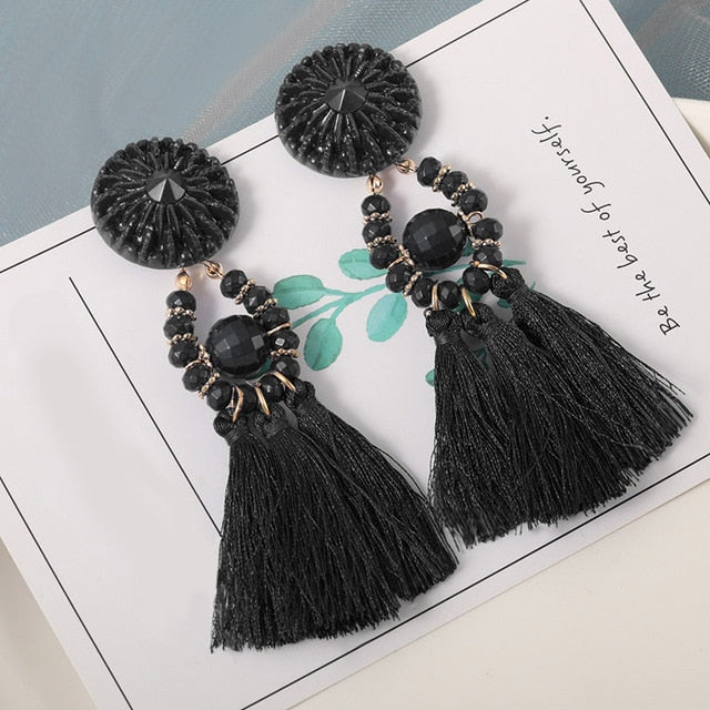 New Fashion Bohemian Tassel Earrings for Women Cotton Silk Fabric Long Fringe Drop Dangle Earrings 2019 Party Female Jewelry