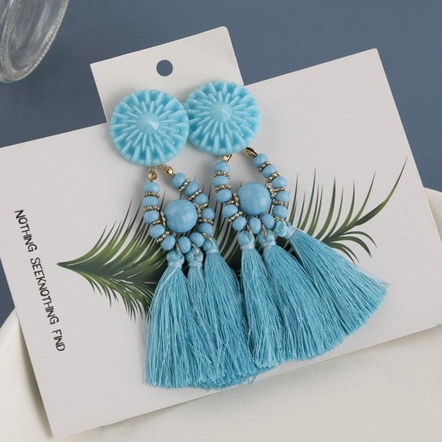 New Fashion Bohemian Tassel Earrings for Women Cotton Silk Fabric Long Fringe Drop Dangle Earrings 2019 Party Female Jewelry