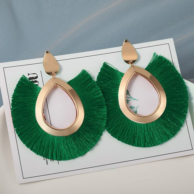 New Fashion Bohemian Tassel Earrings for Women Cotton Silk Fabric Long Fringe Drop Dangle Earrings 2019 Party Female Jewelry