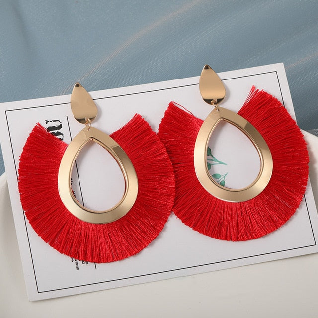 New Fashion Bohemian Tassel Earrings for Women Cotton Silk Fabric Long Fringe Drop Dangle Earrings 2019 Party Female Jewelry