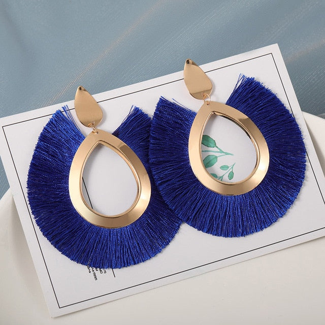 New Fashion Bohemian Tassel Earrings for Women Cotton Silk Fabric Long Fringe Drop Dangle Earrings 2019 Party Female Jewelry