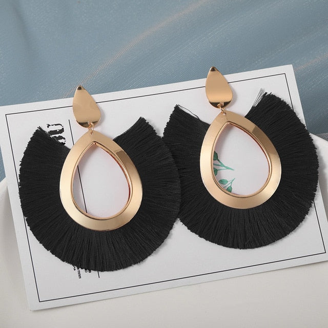 New Fashion Bohemian Tassel Earrings for Women Cotton Silk Fabric Long Fringe Drop Dangle Earrings 2019 Party Female Jewelry