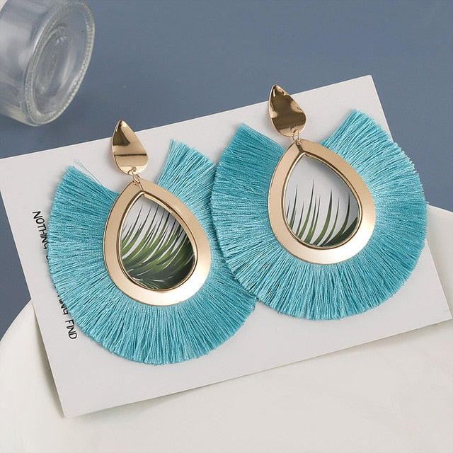 New Fashion Bohemian Tassel Earrings for Women Cotton Silk Fabric Long Fringe Drop Dangle Earrings 2019 Party Female Jewelry