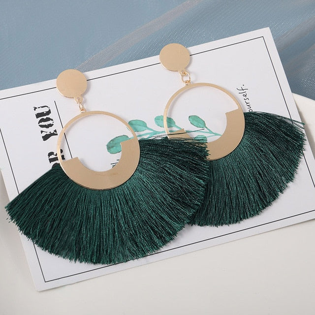 New Fashion Bohemian Tassel Earrings for Women Cotton Silk Fabric Long Fringe Drop Dangle Earrings 2019 Party Female Jewelry