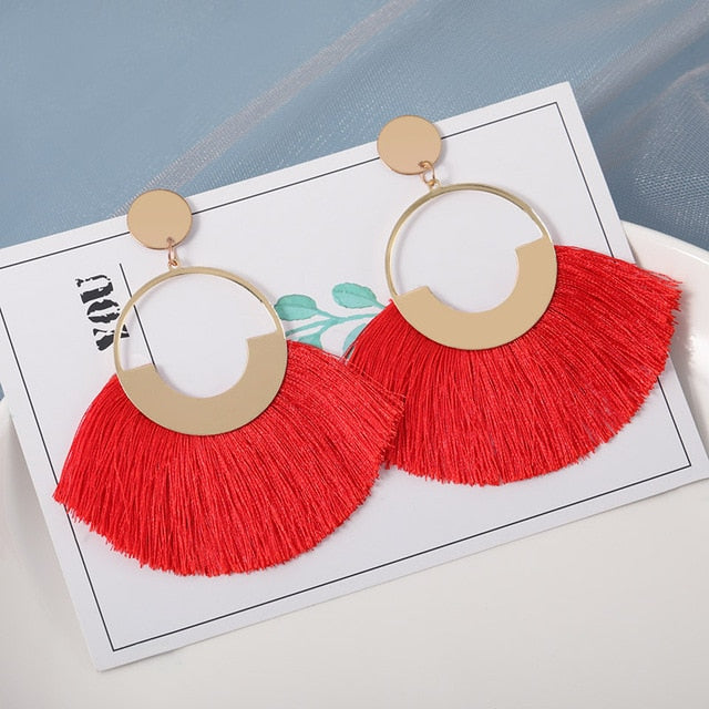 New Fashion Bohemian Tassel Earrings for Women Cotton Silk Fabric Long Fringe Drop Dangle Earrings 2019 Party Female Jewelry