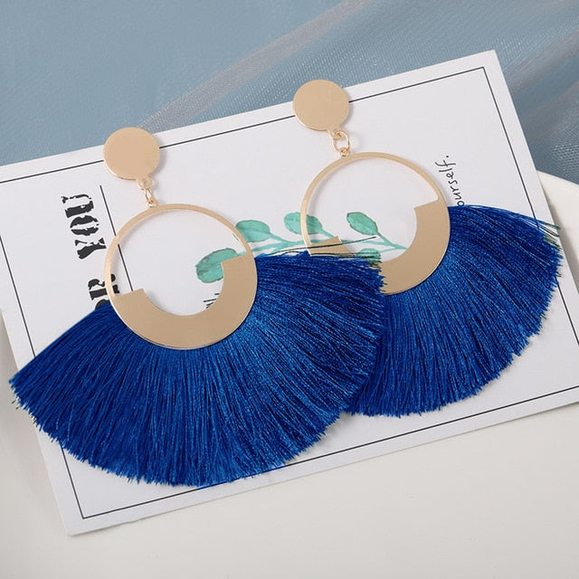 New Fashion Bohemian Tassel Earrings for Women Cotton Silk Fabric Long Fringe Drop Dangle Earrings 2019 Party Female Jewelry