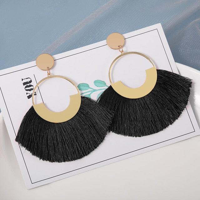 New Fashion Bohemian Tassel Earrings for Women Cotton Silk Fabric Long Fringe Drop Dangle Earrings 2019 Party Female Jewelry