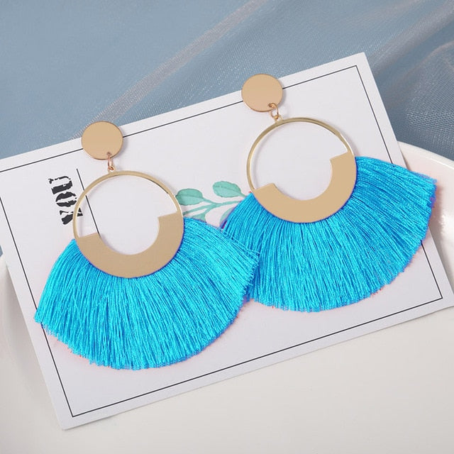 New Fashion Bohemian Tassel Earrings for Women Cotton Silk Fabric Long Fringe Drop Dangle Earrings 2019 Party Female Jewelry