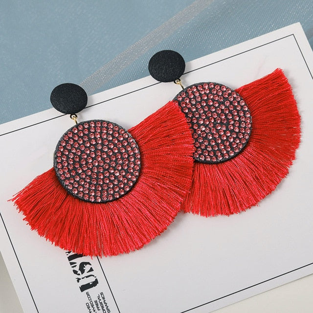 New Fashion Bohemian Tassel Earrings for Women Cotton Silk Fabric Long Fringe Drop Dangle Earrings 2019 Party Female Jewelry