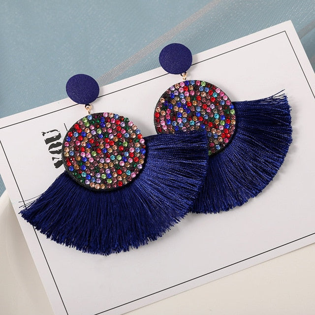 New Fashion Bohemian Tassel Earrings for Women Cotton Silk Fabric Long Fringe Drop Dangle Earrings 2019 Party Female Jewelry