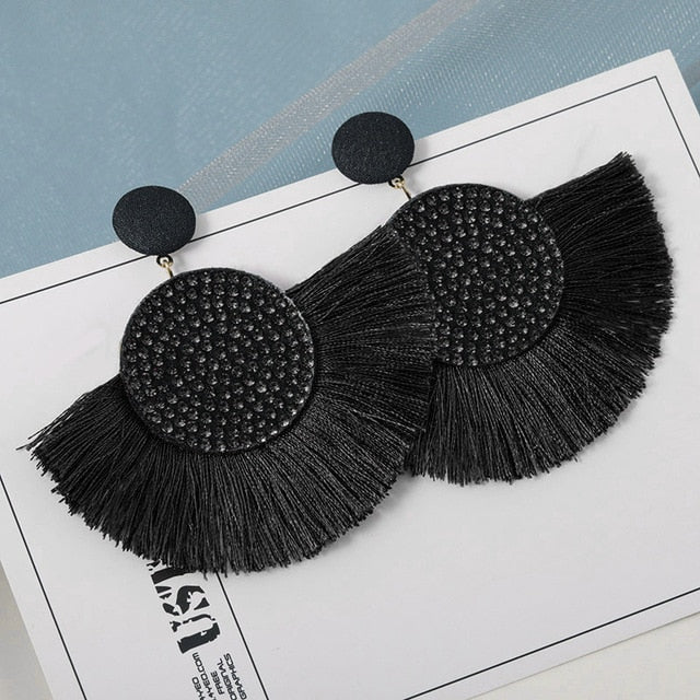 New Fashion Bohemian Tassel Earrings for Women Cotton Silk Fabric Long Fringe Drop Dangle Earrings 2019 Party Female Jewelry