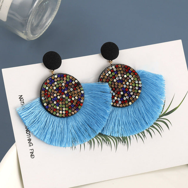 New Fashion Bohemian Tassel Earrings for Women Cotton Silk Fabric Long Fringe Drop Dangle Earrings 2019 Party Female Jewelry