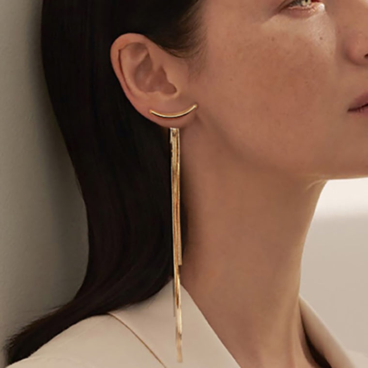 Pendientes con borla de hilo largo de barra de marca de lujo, pendientes geométricos de arco brillante para mujer, joyería de declaración de Color dorado y plateado 2020