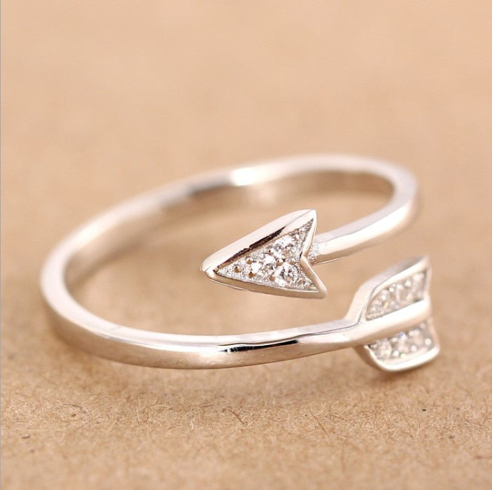 Shuangshuo 2020 New Arrival Fashion  Silver Plated Arrow crystal rings for women Adjustable Engagement ring arrow women