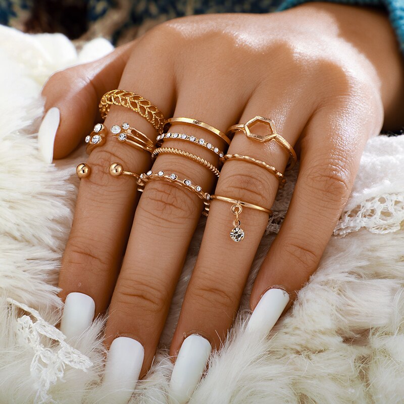 Tocona Bohemen Eenvoudige Design Gold Hollow Geometrische Vinger Set Multi layer Opening Knuckle Ringen voor Vrouwen Dames Sieraden 9012