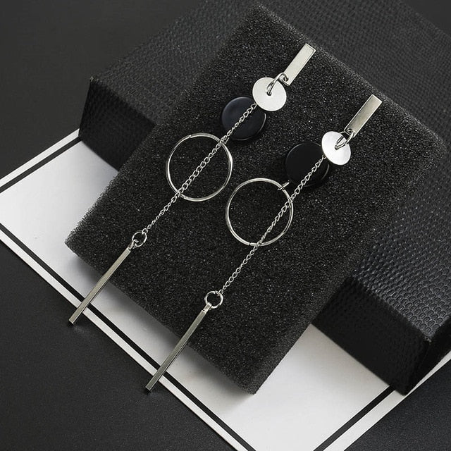 Pendientes coreanos de Circulo de diamantes de imitación geométrico asimétrico de pendiente largo a la moda nuevos pendientes de acrílico para mujer regalo fiesta boda