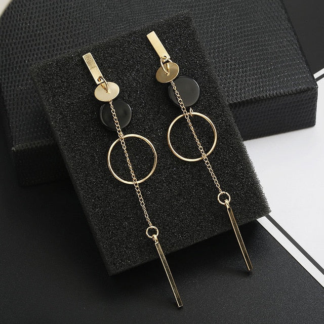 Pendientes coreanos de Circulo de diamantes de imitación geométrico asimétrico de pendiente largo a la moda nuevos pendientes de acrílico para mujer regalo fiesta boda