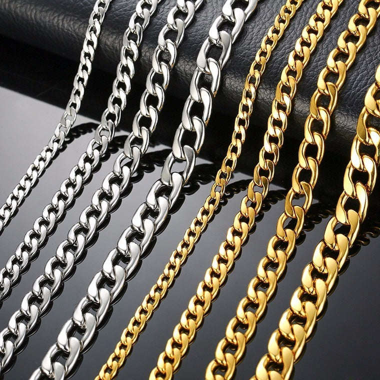 Solid Necklace Curb Chains Link Men Choker Stainless Steel Male Female Accessories Fashion