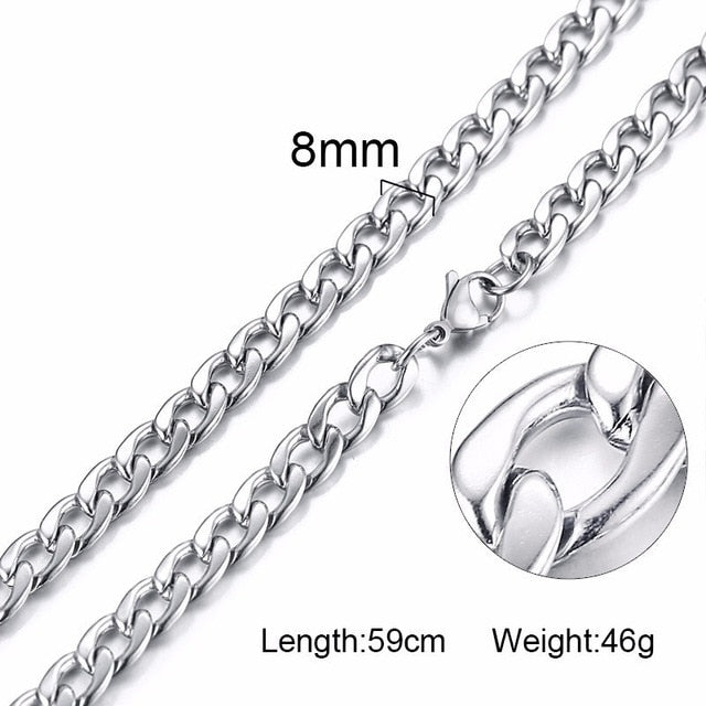 Solid Necklace Curb Chains Link Men Choker Stainless Steel Male Female Accessories Fashion