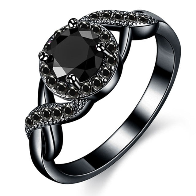 MDEAN Black Gold Color Wedding Rings Fashion Engagement black AAA for Women Zircon Jewelry Bijoux Bague Size 6 7 8 9 10 H465
