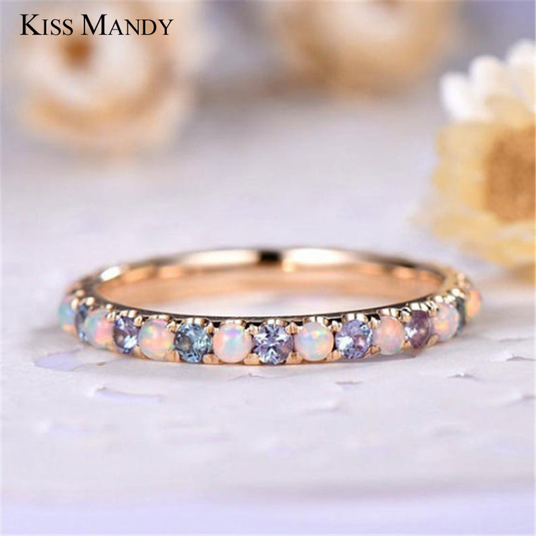 KISS MANDY Rose Gold Opal Ring Wedding Bands Classic Pearl Rings For Women Love Crystal  Korean Jewelry Anniversary Gift KLR19